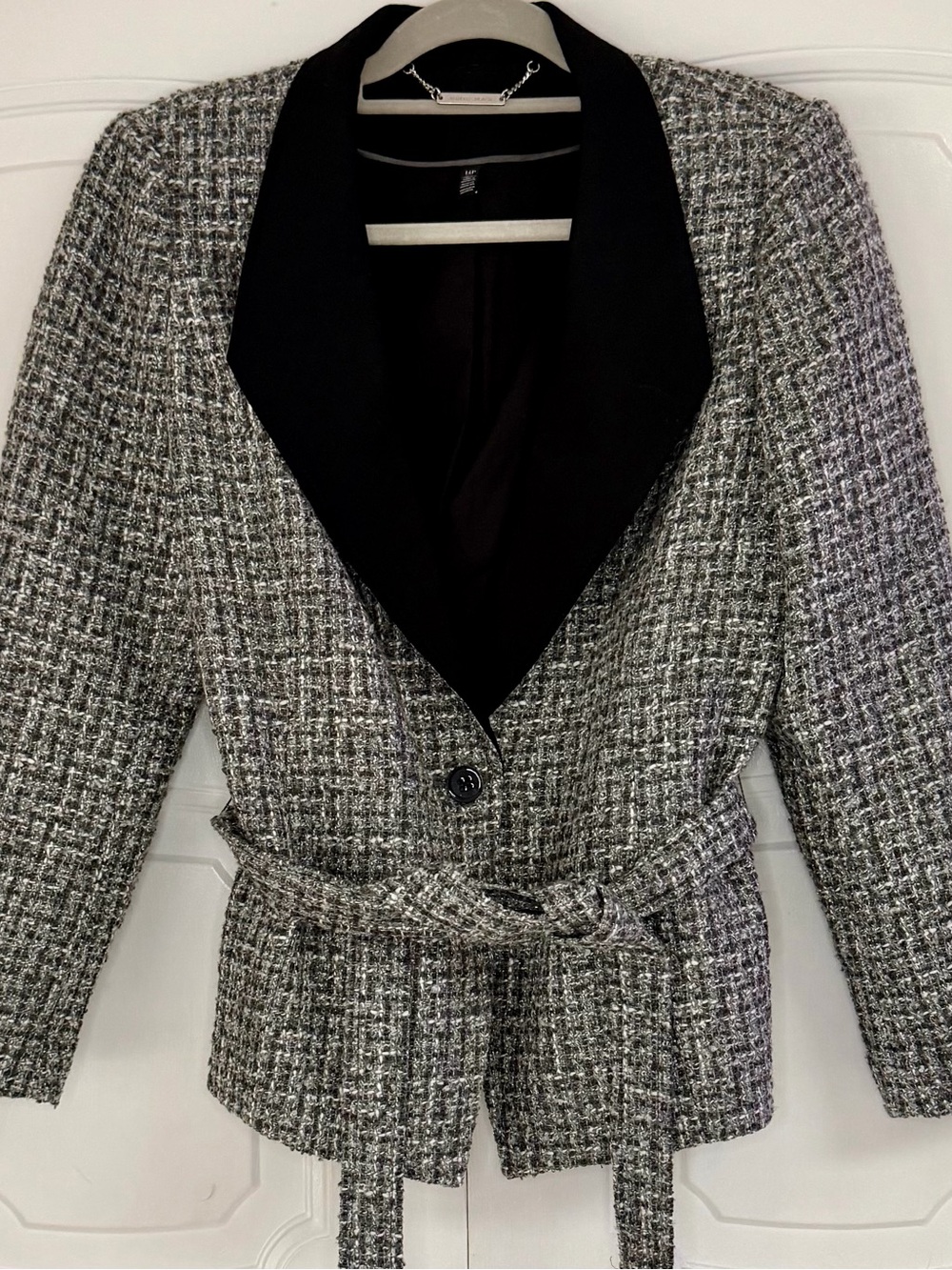 White House Black Market Black & Gray Tweed Belted Blazer